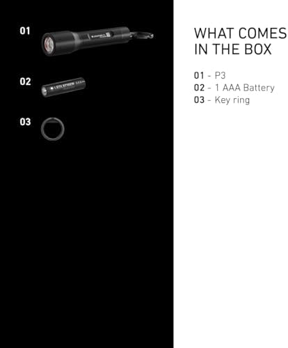 Ledlenser P3 Keychain Flashlight, Mini, Durable, Compact Light with Advanced Focus System, Up to 130 Lumens, Recycled Aluminum, Great for Everyday Use at Home or Outdoor, AAA Battery Included