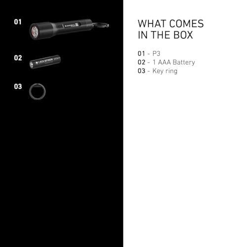 Ledlenser P3 Keychain Flashlight, Mini, Durable, Compact Light with Advanced Focus System, Up to 130 Lumens, Recycled Aluminum, Great for Everyday Use at Home or Outdoor, AAA Battery Included