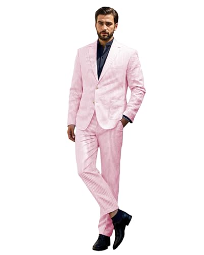 Wemaliyzd Seersucker Suits 2 Piece Slim Fit Men Summer Wedding Prom Suit Pants