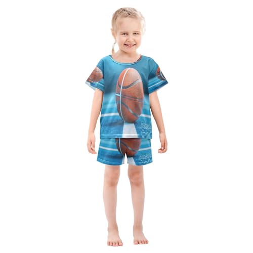 ALAZA Basketball Blue Pajamas Set Short Sleeve Cotton Sleepwear Summer Pjs 2 Piece 5-14Y3