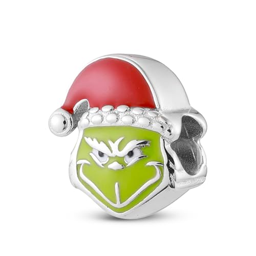 Bolenvi Mischievous Monster Stole Christmas Bead Charm, Compatible with Pandora & Similar Charm Bracelets, Necklaces & DIY Jewelry, 925 Sterling Silver Charms with Green & Red Enamel