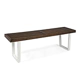 Christopher Knight Home Joa Patio Dining Bench, Acacia Wood with Iron Legs, Modern, Contemporary, Dark Brown and White, Wash