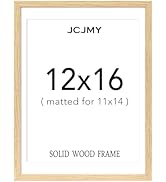 JCJMY 12x16 Picture Frame, Solid Wood Frame, Display 11x14 with Mat or 12 x 16 without Mat, Woode...