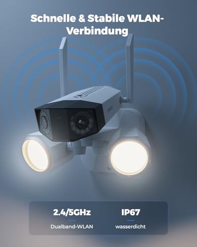 Reolink Floodlight Überwachungskamera, 4K 8MP mit 180° Weitwinkel, 5/2,4GHz WLAN Kamera Outdoor, Smarte Beleuchtung, Personen-/Fahrzeug-/Tiererkennung, IP67, Wired Außenkamera, Duo Floodlight WiFi 3
