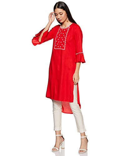 Image of STOP to start Women's Crepe Straight Kurta (205265224 Red Small)