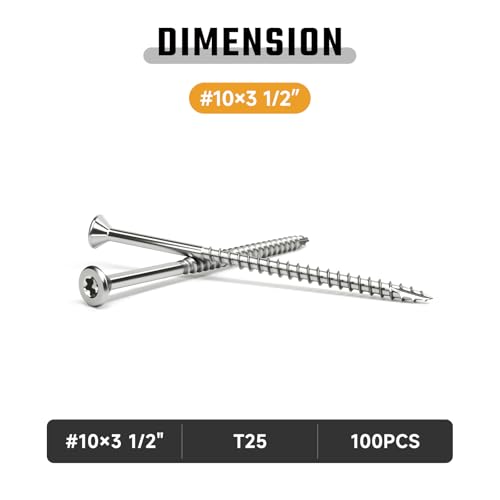 BZBULLET #10 × 3 1/2 inch 304 Stainless Steel Deck Screws Wood Screws, Flat Head T25 Star Drive, Type 17 Auger Tip with a Free T25 Star Drive Bit for All Outdoor Wood Construction 100Pcs by BZBULLET - Image 2