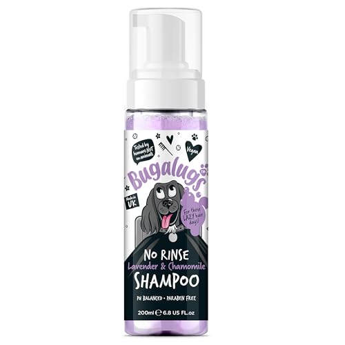 Bugalugs No Rinse Lavender & Chamomile Dog Shampoo - Calming Dog Dry shampoo for itchy dog skin relief. Dog calming products foam dog shampoo for smelly dogs