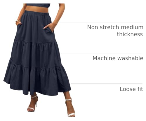 Image of ANRABESS Women's Summer Boho Flowy Swing Tiered A-Line Maxi Skirt 2026 Fashion Trendy Elastic Waist Pleated Long Beach Dress