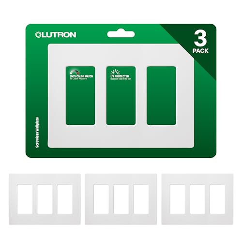 Image of Lutron Claro White Light Switch Cover Plate, 3 Pack, 3-Gang Screwless Wall Plate for Rocker Light Switches, Outlet Cover, Gloss CW-3-WH-3