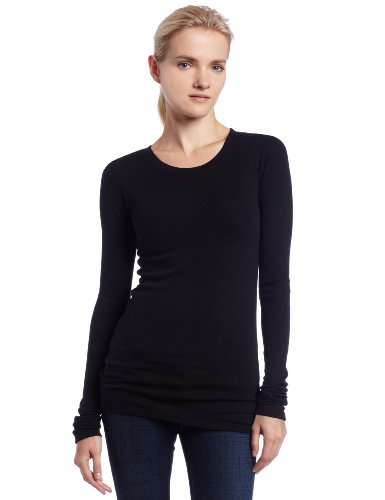 LAmade Women's Long Sleeve Thermal Tee, Black, Small