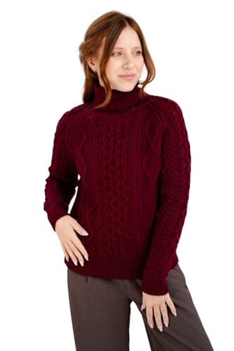 Image of SAOL Women's Wool Sweater Irish Cable Knit Jumper Made in Ireland