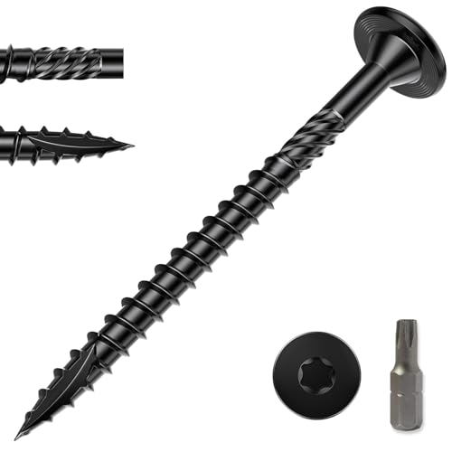 Wavanta 50Pcs Wood Screws 6.3 x 115mm, Star Drive Decking Screws, Flat Head Heavy Duty Construction Structural Screw, Black Rust Resistant Timber Screw, with T30 Torx Bit