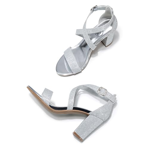 Image of Trary Women's Block Chunky Heel Sandals for Women Open Toe Adjustable Cross Ankle Strap Dress Shoes Walking Wedding Evening Bridal Heels