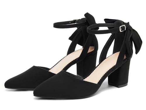 Image of Coutgo Women's Chunky Heels Ankle Strap Pointed Toe Pumps