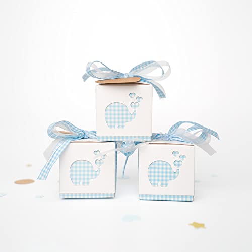 Stella Design Bonbonnières à dragées pour baptêmes/Anniversaires, 48 étiquettes et sachets éléphant garçon ou Fille, boîtes à dragées (Bleu Ciel)…