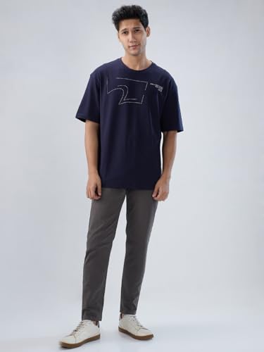 Image of Spykar Men's Oversized Round Neck Half Sleeve Solid Casual T-Shirt