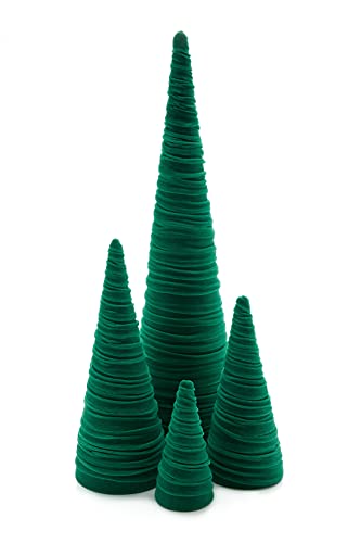 Image of Your Heart's Content Velvet Trees Set of 4 Green, Elegant Mantel Accent, Winter Wedding Centerpiece, Valentine Accent, Elegant Entry, Cozy Gift for (Green)