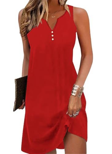 Image of Ladlop Summer Dresses for Women 2026 Beach Loose Casual A Line Dress Sleeveless V-Neck Sundress with Pockets