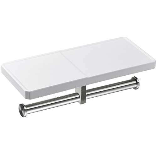 Preisvergleich Produktbild Aothpher Doppel-Toilettenpapierhalter multifunktional wandmontiert Edelstahl Ablage, weier Anstrich, Toilettenpapierhalter im Badezimmer