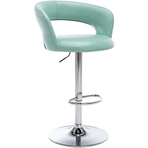 Brage Living Wide Bar Stool, Modern PU Leather Swivel Adjustable Barstool with Hollow Back and Arms, Upholstered Airlift Counter Height Bar Chair for Kitchen Dining (Mint Green)