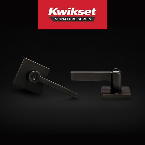Kwikset Halifax Entry Door Handle with Lock and Key, Secure Keyed Reversible Lever Exterior, For Front Entrance and Bedrooms, Venetian Bronze, Pick Resistant Smartkey Rekey Security and Microban