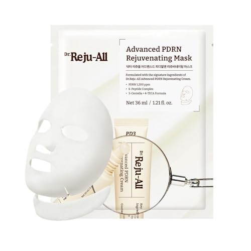 Image of Dr.Reju-All Advanced PDRN Rejuvenating Mask | Face & Neck Korean Sheet Mask with 1,200 ppm PDRN, Collagen & Copper Peptides | Hydrating & Soothing Skin Repair Facial Mask (1 Sheet)