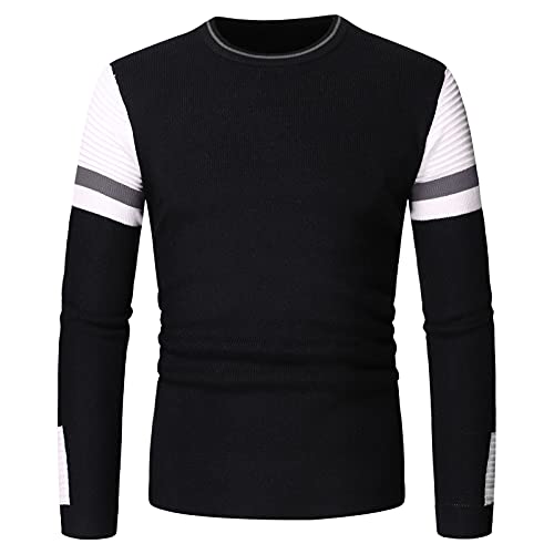 UOKNICE MEN-TOPS 2021 Men's Round Neck Sweater Fashion Casual Slim Fit Warm Stripes Printed Knitted Comfortable Crewneck Long Sleeve Pullover Color Block Basic Sweater Pullover Tops, Gray6, Large