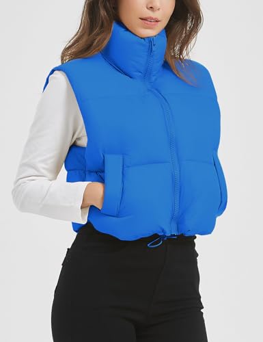 Flygo Puffer Vest Women Cropped Vest Zip Up Stand Collar Sleeveless Lightweight Winter Down Vests Jacket3