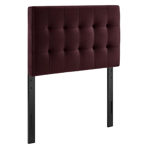 Image of Modway Lily Twin Size Stain-Resistant Performance Velvet Headboard in Mulberry - Velvet Upholstery with Button Tufting and 4 Adjustable Height Positions