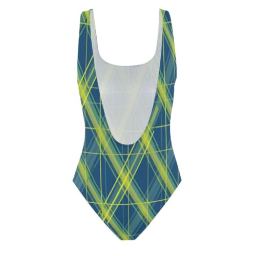 Bikini monokini sexy slim à motif géométrique bleu vert