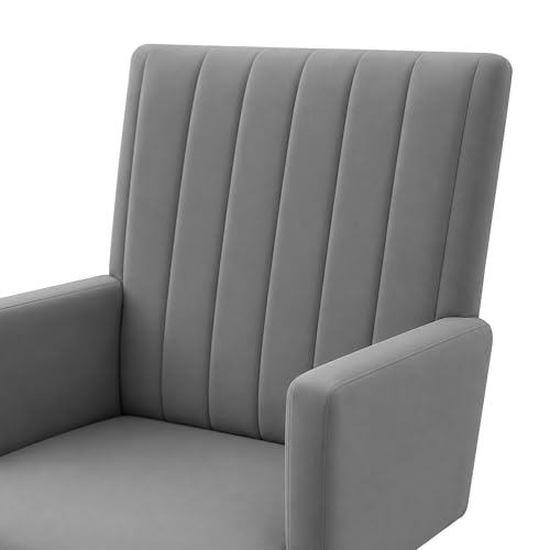 Image of Rosebell Modern Velvet Office Chairs Set of 2 with Armrests & Metal Legs | Upholstered High Back Leisure Chairs for Living Room, Bedroom, Office, Cafe & Dining Room | Grey