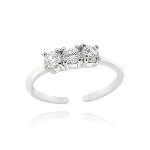 Glitzs Jewels Sterling Silver Cubic Zirconia Three Stone Toe Ring