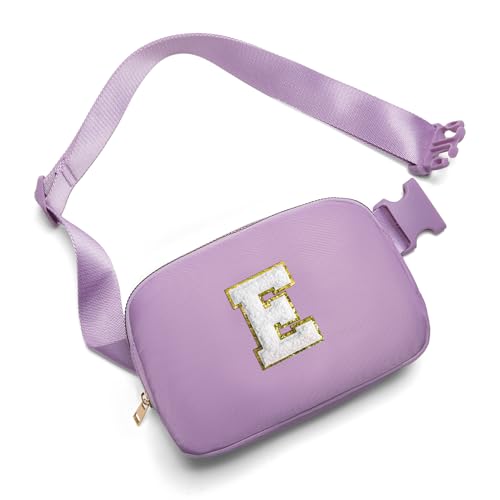 Gitus Birthday Gifts for 8 9 10 11 12 13 Year Old Girls Personalized Fanny Pack Crossbody Bags with Initial Letter Patch Belt Bag for Teen Girls Cute Trendy Stuff Travel Essentials (Lavender-E)
