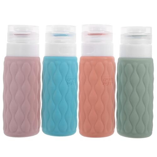SAFIGLE 4個 シリコン製トラベルボトル 漏れ防止柔軟素材 小け用シャンプー ローション容器 海外旅行 出張用洗面用品ケース付