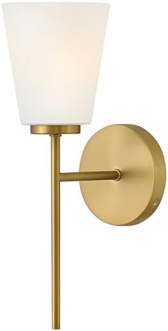 Lark Brii Medium Single Light Bath Vanity, Etched Opal Glass, Install Up/Down, Lacquered Brass Finish