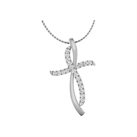 Privosa Fine Jewelry 1/4 Carat Diamond Cross Pendant Necklace for Women in 14k White Gold (F-G, SI2-I1, cttw) with 18 Inch Silver Chain and Lobster Claw Cover