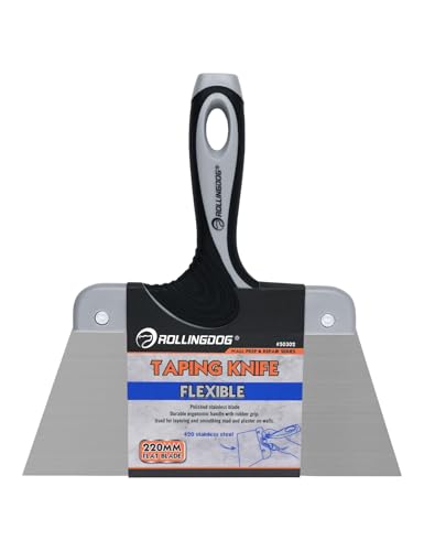ROLLINGDOG Filling Knife Scraper-220mm Taping Knife with Stainless Steel,Plastering Tool with Ergonomic Rubber Handle,for Plaster Scraping,Repairing Drywall