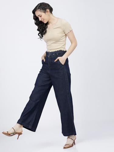 Image of Tokyo Talkies Women's Regular Fit Tshirts | Solid | Short Sleeves |V Neck | Western Tshirts