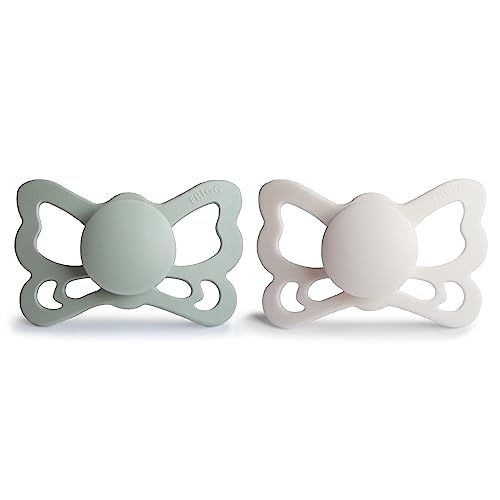 Image of FRIGG Butterfly Anatomical SilkySoft Silicone Baby Pacifier | Made in Denmark | BPA-Free (Sage /Silver Gray, 6-18 Months)