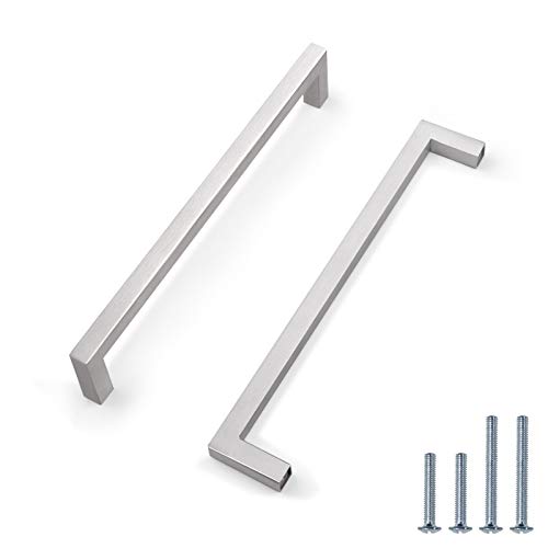 Probrico - 10X pomos cuadrados de níquel cepillado para puerta de armario de cocina acero inoxidable 9 tamaños (50mm 64mm 76mm 96mm 128mm 160mm 192mm 224mm 256mm)