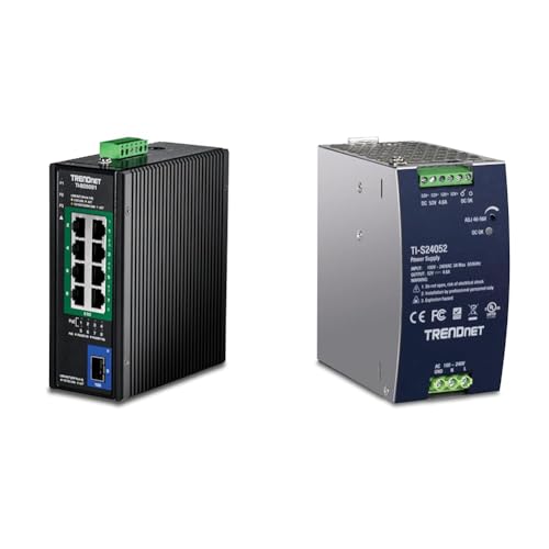 Image of Bundle: TRENDnet 9-Port Industrial 2.5G DIN-Rail PoE++ Switch with 10G SFP+ Port, TI-BG5091+ TRENDnet 240W, 52V DC, 4.61A AC to DC DIN-Rail Power Supply, TI-S24052