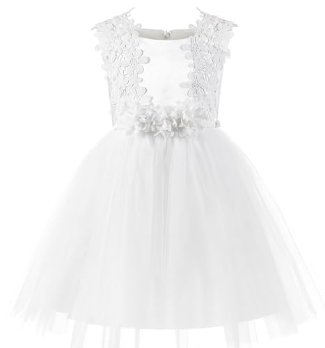 Aibaowedding Blumenmädchen Kleid Geburtstag Tutu Pageant Tüll Prinzessin Ballkleider Party Hochzeit Kinder Kommunion Kleider (Weiß, 12)