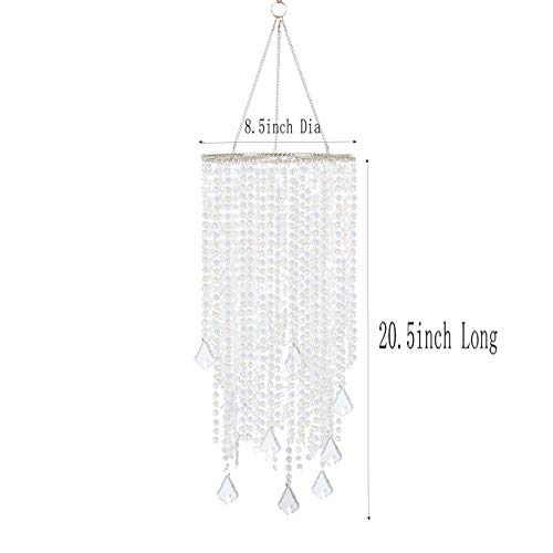 FlavorThings 2 Tiers Sparkling Iridescent Acrylic Beaded Hanging Chandelier Light Fixture W8.5 X H20 Great idea for Wedding Chandeliers Centerpieces Decorations and Any Event Party Home Decor