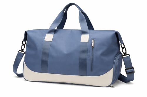 Bolsa De Mão Mala Viagem Academia Feminina Masculina Super Grande, Compartimentos Com Zíper, Espaço Para Tênis Ou Roupas Sujas Alça Removível Modelo Transversal Bordo Poliéster (Azul Jeans)