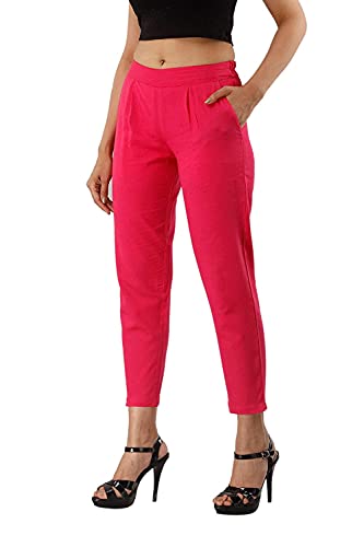 Image of DIGITAL SHOPEE Women Cotton Regular Fit Elastic Waist Casual Ankle Pant Trouser with Two Side Pocket