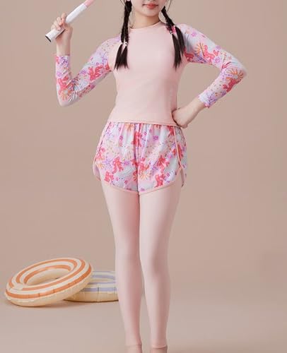 JadeRich Teen Girls 3-Piece Sporty Swimwear Set Long Sleeve Rash Guard Shirt Full Coverage Modest Bathing Suit3
