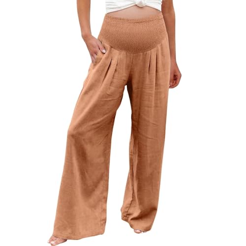 2026 Spring Comfortable Maternity Pants for Women – High Waist Smocked Wide Leg With Pockets in...