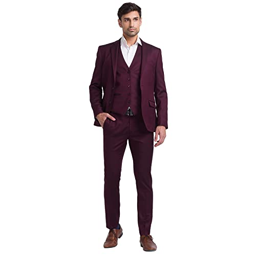 Image of Park Avenue Men's Super Slim Fit Terry Rayon Blend Peak Lapel Jacquard Pattern Full Sleeve Dark Blue Ceremonial Suit