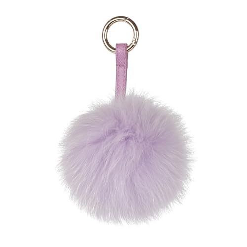 Pom Pom Keychain Fluffy Real Fox Fur Ball Keychain for Women Bag Purse car key Charms Light Purple 5.1inch
