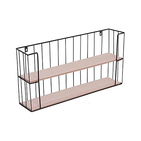 Homeke Wall Mounted Shelf Metal Wire 2 Tiers Wall Storage Unit Industrial Style Floating Decorative Shelving Cover